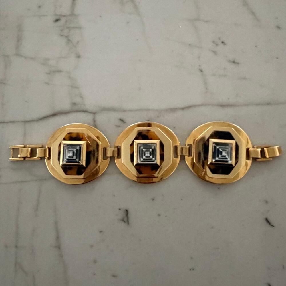 J.Crew Statement Bracelet Gold Geometric Square Links Chunky Maximalist Vintage